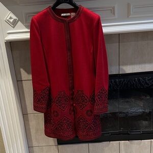 Peter Nygard Red and Black Embroidered Blazer
